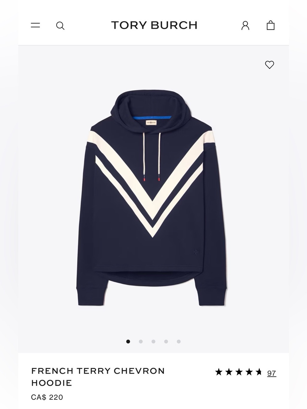Tory Sport Navy Hoodie with White V-Chevron